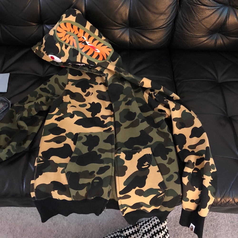 Bape men camo crazy shark full zip  hoodie M